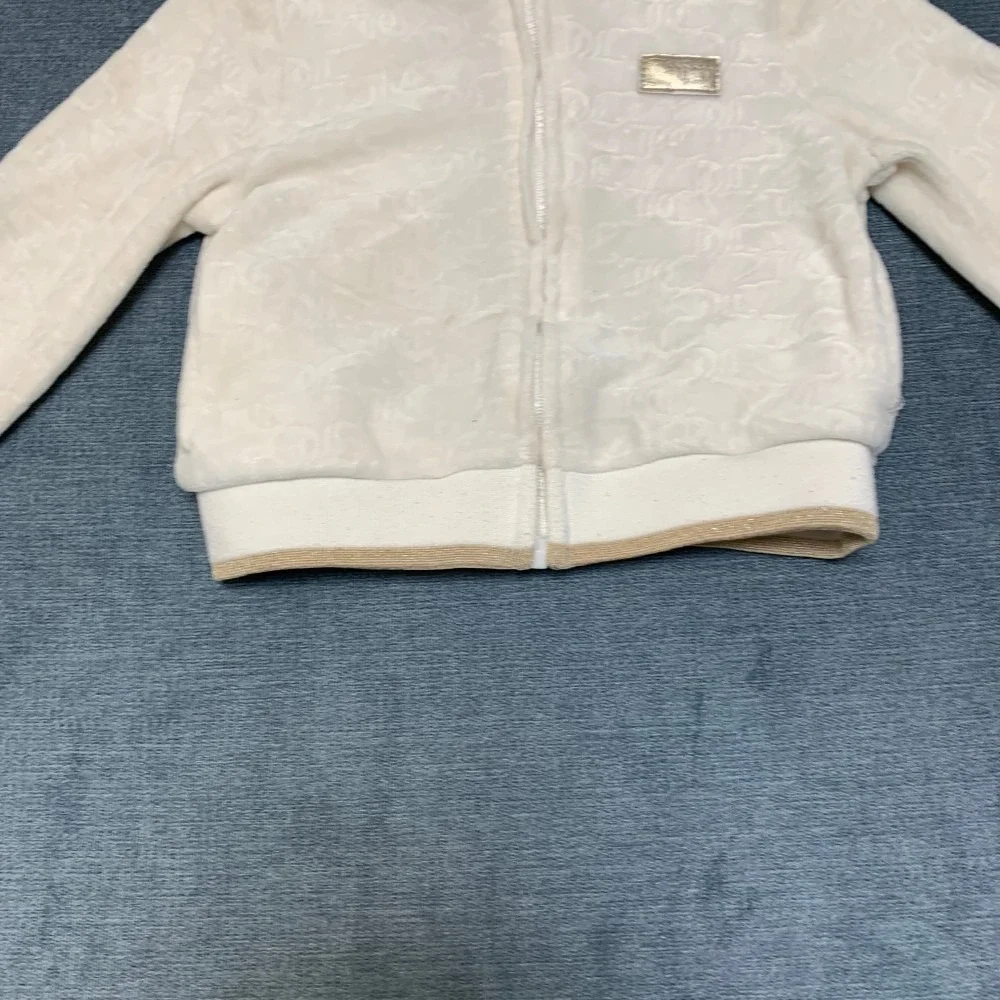 Juicy Couture Full Zip Track Jacket Baby Girls 12M Cream Velour Long Sleeve